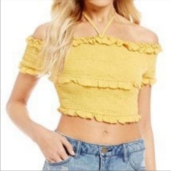 Chelsea & Violet Smocked Halter Off Shoulder Crop Top Excellent Condition M 22C - Picture 1 of 5